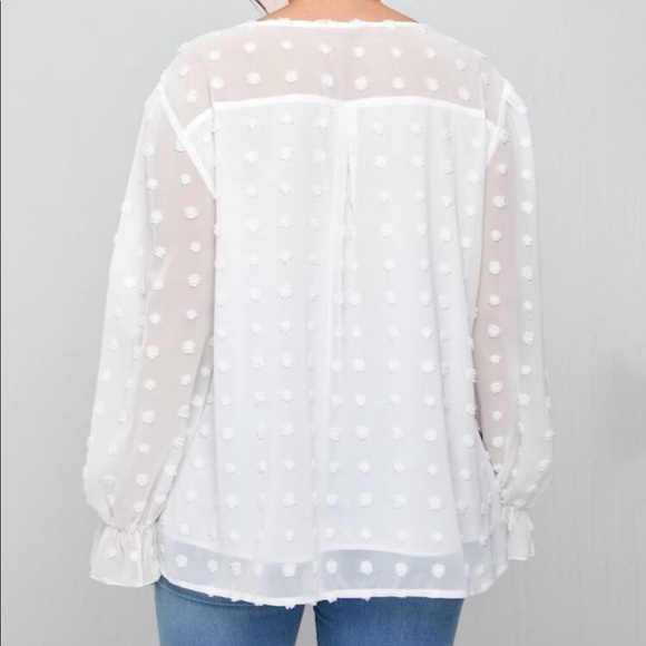 Boho Plus Size Swiss Dot Sheer Mesh Flounce Sleeve Top Blouse - Picture 2 of 5